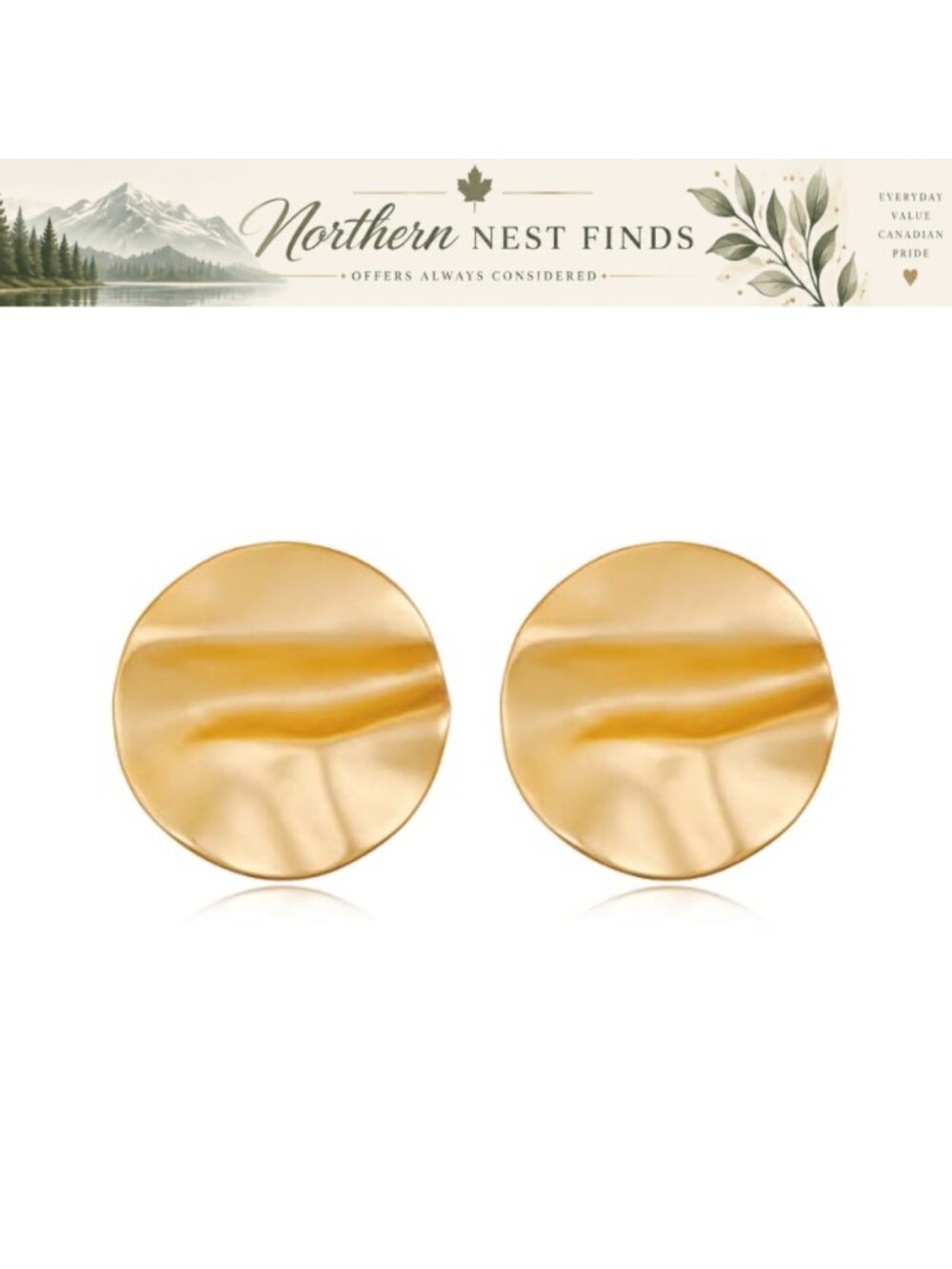 Gold Plated Hoop Dangle Earrings Statement Hammered Disc Women Jewelry Gift